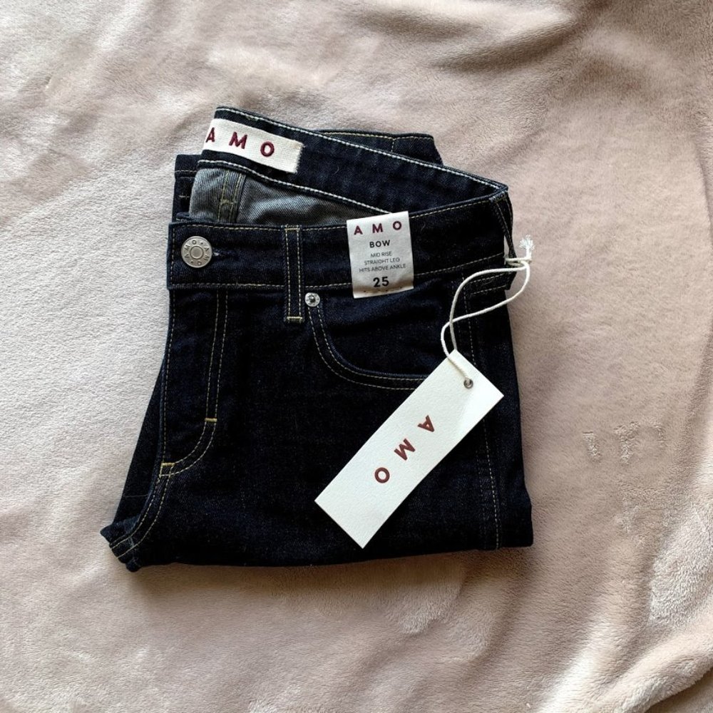 NWT AMO Bow Jeans in Soft Raw - Picture 1 of 7